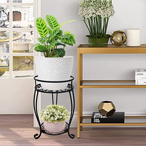 CASIMR 2 Tier Plant Stand, 19.2 inch Tall Metal Potted Holder Rack,Indoor Outdoor Multiple Flower Pot Shelf Rustproof Iron Garden Container for Garden Patio Living Room Corner Balcony, Black - view 3