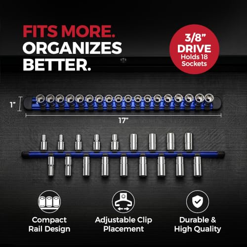 3/8-Inch Socket Organizer Rail with Locking Caps, Blue - view 4