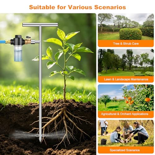 Deep Root Watering Tool for Trees - Stainless Steel Root Feeder with Fertilizer Bottle, Watering Wand Irrigation System with Brass Valve T-Handle for Garden, Orchard & Shrubs Irrigation Growth System - view 3