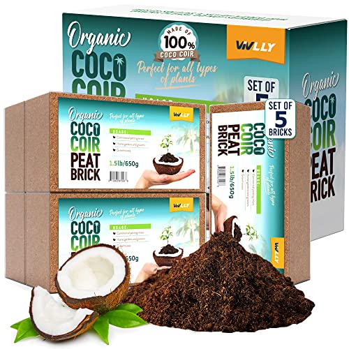 Coco Coir Bricks 5 Pack, Coconut Coir for Plants, Compressed 650g Each