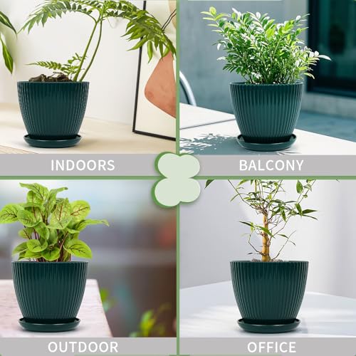Plant Pots Indoor with Saucers & Drainage - 6 Pack Flower Pots - Plastic Planters for Indoor Planter - 7.5/6.6/5.8/5.0/4.3/3.5 inches Sizes for All Different Types of Plants-Dark Green - view 4
