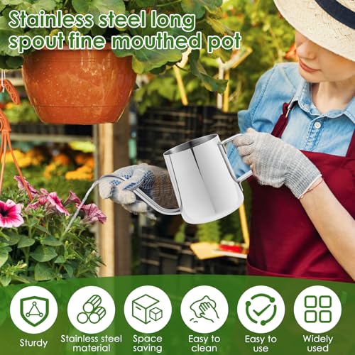 Small Stainless Steel Watering Can for Indoor Plants, 12oz/350ml Mini Plant Watering Pot with Long Spout & Ergonomic Handle for Houseplants, Succulents & Bonsai - view 3