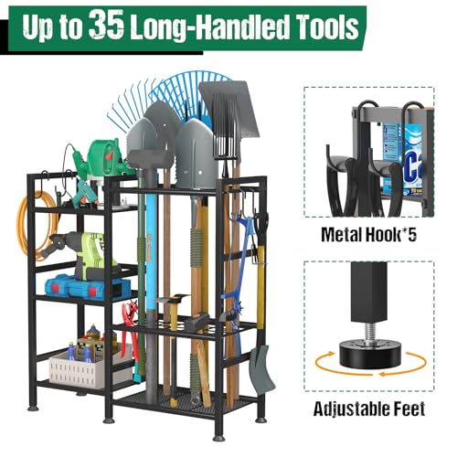Garden Tool Organizer with Large Hooks, Garage Storage Rack - view 5