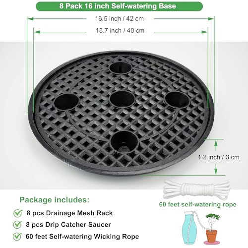 8 Pack 16 inch Self Watering Base for Fabric Grow Bag, Self-watering Plastic Elevated Plant Saucer Stand, Automatic Watering Tray for Non-woven Planter Flower Pot Growth Tent Greenhouse Indoor Outdoor - view 3