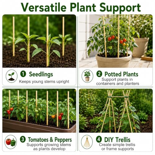 100 PCS 3FT Bamboo Plant Stakes, 6.3mm Thick Bamboo Stakes - view 5