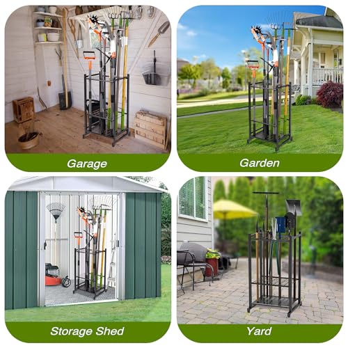 Garden Tool Organizer, Garage Tool Organizer & Garage Organization, Heavy Duty Steel Tool Storage Rack Holds 35 Rakes, Brooms Tools, Broom Holder and Mop Holder, Shed Organizer for Home Organization - view 5