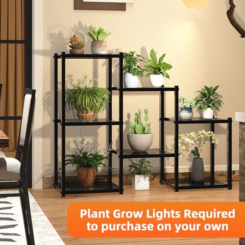Plant Stand Indoor Outdoor, Heavy Duty Metal Waterproof 7 Tiered Plant Shelf for Multiple Flower Planter Holder Tall Large Rack, Black - view 5