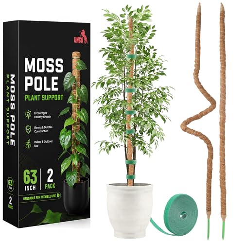 Bendable Moss Pole Monstera Plant Support, 63 Inch, 2 Pack, 10 Feet Plant Ties, Moss Poles for Climbing Plants and Monstera Trellis