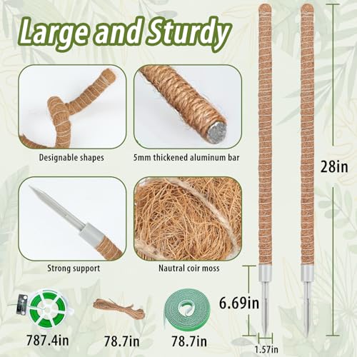 2 Pack Moss Pole, 28 Inch Monstera Plant Support, Moss Poles for Climbing Indoor Plants, Bendable Coco Coir Plant Support Stakes for Potted Plants, Pothos, Philodendron - view 4