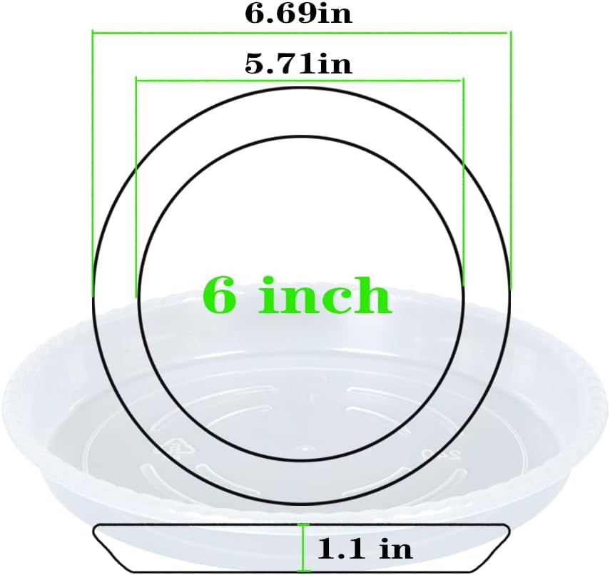 Plant saucer 6 pack of 4 6 8 10 12 14 16 inch, clear plastic flower plant pot saucer, heavy duty plant drip trays saucers for indoor, plant water tray for planters (6", clear) - view 2