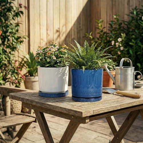 2 Pack 5.6 Inch Flower Pot Saucers, Plant Water Catcher Tray for Indoor Outdoors, Round Plants Plates to Catch Water, Boho Plants Dishes to Catch Water, Decorative Planter Tray, Blue - view 7