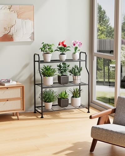 Metal Plant Stand Indoor & Outdoor, 27" Wide - 3 Tier, Black - view 4