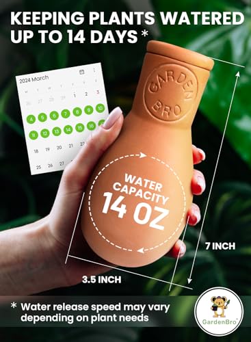 4 Pc Ollas Terracotta Watering Pots Large - 14 Oz Terracotta Self Watering Globes for 1-Week Easy to Refill - Clay Garden Olla Pots Plant Waterers While On Vacation Outdoor & Indoor [14 oz Classic] - view 2