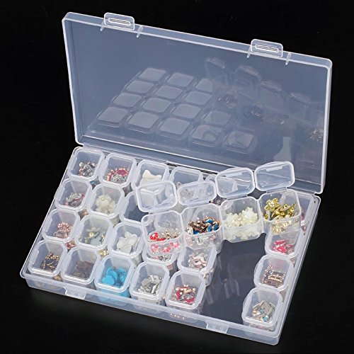 28 Slots Empty Clear Plastic Organizer Box Nail Art Decoration Storage Container Tool for Nail Glitter Rhinestone Crystal, Earrings, Jewelry Beads, Small Accessories (Clear) - view 2