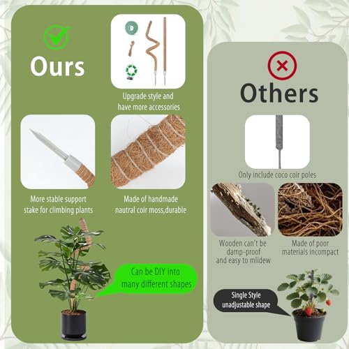 2 Pack Moss Pole, 28 Inch Monstera Plant Support, Moss Poles for Climbing Indoor Plants, Bendable Coco Coir Plant Support Stakes for Potted Plants, Pothos, Philodendron - view 3