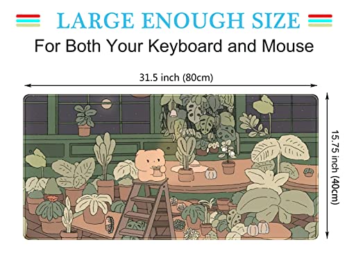 Cute Desk Mat Kawaii Bear Mousepad Cute Anime Plant Desk Protector, Kawai Aesthetic Brown and Green Forest Keyboard Mat, Large Mouse Pad XXL Gaming Desk Pad XL Office Home Decor for Women Girls - view 2
