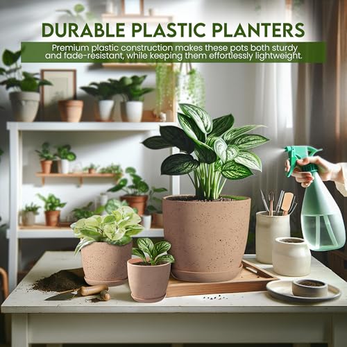 Plant Pots Indoor with Drainage 10 Pack Planters Spotty Peach Pink - view 5
