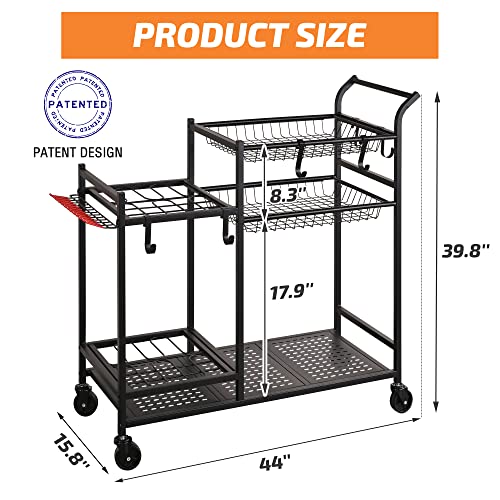 Rolling Garden Tool Organizer with Shelves and Hooks, Black - view 6