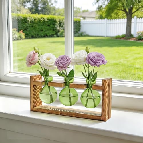 Plant Terrarium Jar Propagation Station Stand 3 Green Bulb Vases - view 6