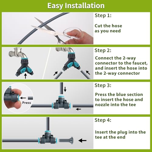 100FT 1/4" Quick-Connect Drip Irrigation System Kit, Automatic Garden Watering System with 16 Pcs Adjustable Spray Nozzles for Garden, Greenhouse, Yard, Lawn - view 6