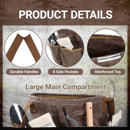 Waxed Canvas Garden Organizer Bag - Waterproof Bucket Tool Bag Portable with Side Pockets, Portable Gardening Tote for Lawn/Yard | Grey - view 3