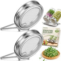 Sprouting Lids for Wide Mouth Mason Jars, 2 Pack with Drain Stand