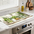 Silicone Glass Stove Top Cover- Mat for Electric Stove Protector with Anti-Slip Rubber Coating XL Dish Drying Mats Scratch-Resistant (Green Plants, 30" x 21")