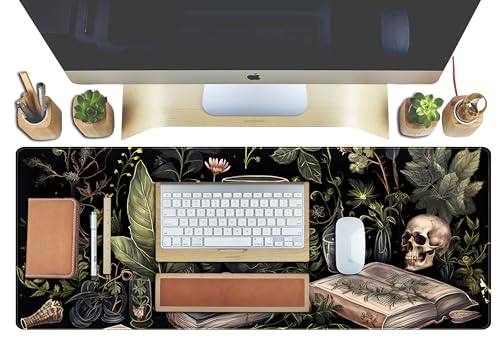 Dark Academia Desk Mat Mouse Pad XL Extended Large Gaming Desk Pad Mousepad, Mystical Green Plant Computer Laptop Keyboard and Mouse Mat, Desktop Protector Mat for Women Girl Office 31.5x11.8 in - view 4