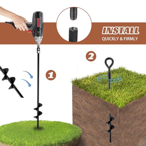 MIXXIDEA18 Inch Ground Anchors Screw in Folding Ring Spiral Metal Ground Stakes Dog Tie Out Stake Spiraling Anchor Trampoline Anchors for Tent (black-4pk) - view 2