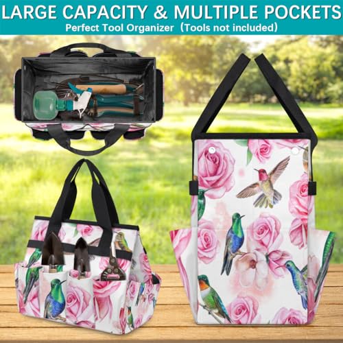 Hummingbird Flower Rose Garden Tool Bag Waterproof Gardening Tool Storage Bag with Handle & 10 Pockets Gardening Tote Bag for Women Garden Tool Organizer - view 4