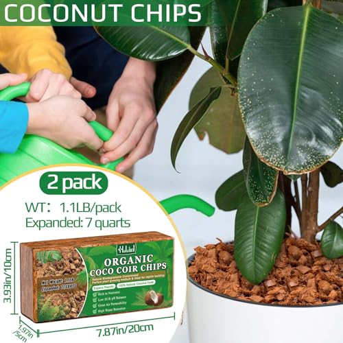 2 Pcs Coco Husk Chips for Plants - 2.2 LB 100% Organic Coconut Coir Chips with Low EC and pH Balanced, Compressed Coco Substrate Growing Mulch Medium for Landscaping, Herbs, Plants, Flowers - view 2