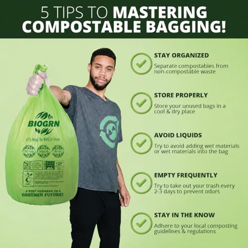 10-13 Gallon Compostable Trash Bags with Flat-Top 50 Bags Thick 0.87 Mil Leakproof Plant-based Tall Kitchen Wet Food Scrap Waste, ASTM D6400, US BPI and OK Compost Home Certified - view 6