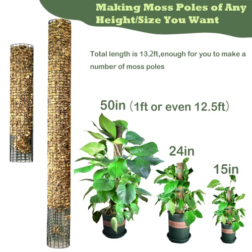 Moss Pole DIY Kit, 13.2ft Metal Moss Pole for Plants Monstera, 4Pcs 8.3in×3.3ft Steel Wire Mesh with Cable Ties, Max Make 7Pcs 23" Sphagnum Moss Pole (13.2FT Wire Mesh Without Plier) - view 3