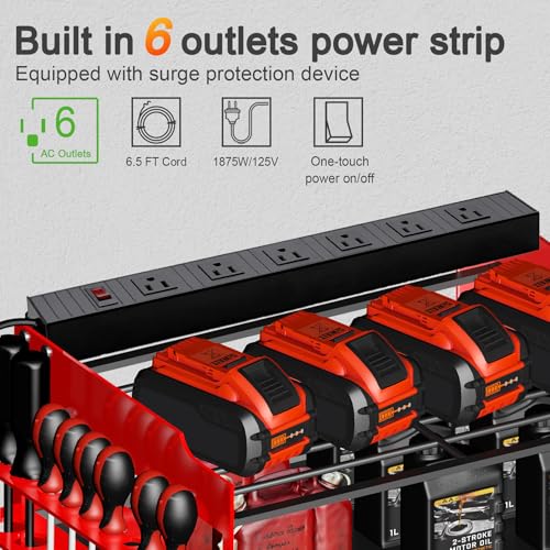 Power Tool Organizer Wall Mount with Charging Station, 4-Layer Drill Holder Heavy Duty Metal Storage Rack for Garage Organization Drill Storage Shelf, Fathers Day Dad Gifts for Dad Husband - view 2