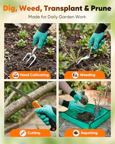 Garden Tool Set Gardening Tools - Heavy Duty Aluminum Tool Kit with Non-Slip Handle, Gardening Gloves and Tool Bag for Weeding, Planting and Pruning, Gifts for Women Mom (Orange Set) - view 3