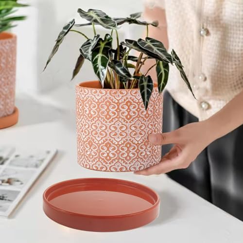 Ceramic Plant Saucer 2 Pack, 8 Inch Terracotta Red, Fits 7 to 8 Inch Pot Bases, Heavy Duty Glazed Drip Tray Catches Water for Indoor Outdoor Potted Plants - view 3