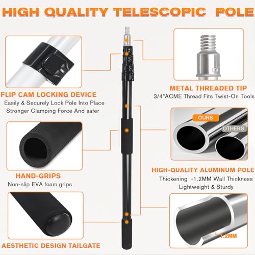 4-18FT Telescoping Extension Polewith Universal Twist-on Metal Tip, Black - view 5