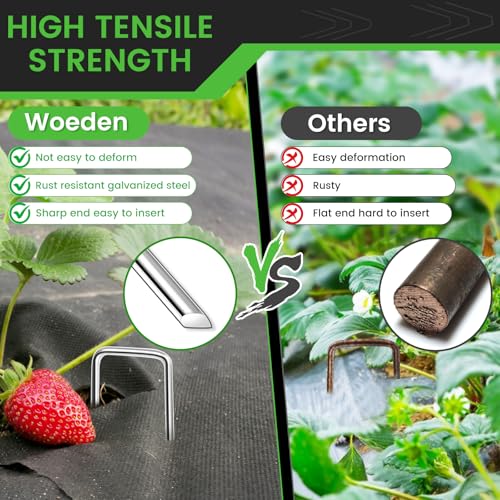200 Pack 6 Inch Landscape Staples + 1 Hook 11 Gauge Heavy Duty Galvanized Garden Stakes, U-Shaped Ground Pins for Weed Barrier Fabric, Drip Irrigation Tubing, Sod, Lawn & Christmas Outdoor Decorations - view 7
