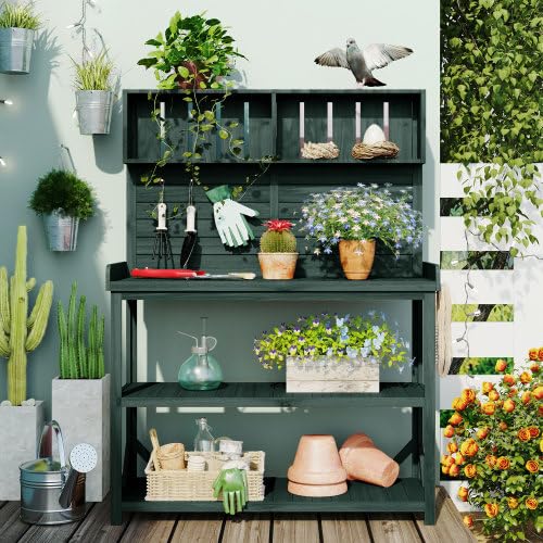 Potting Bench with Storage Shelves, Gardening Workstation for Backyard - view 2