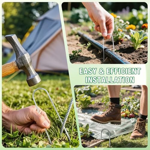 8 Gauge Landscape Staples, 8 Inch Heavy Duty U-Shaped Landscape Stakes, 100 Pack Galvanized Garden Staples for Weed Barrier Stakes, Ground Cover, Irrigation Tubing, Fence (100) - view 6