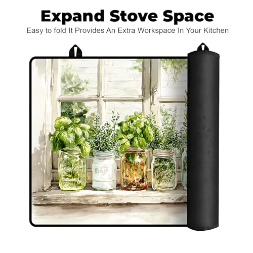 Silicone Glass Stove Top Cover- Mat for Electric Stove Protector with Anti-Slip Rubber Coating XL Dish Drying Mats Scratch-Resistant (Green Plants, 30" x 21") - view 6