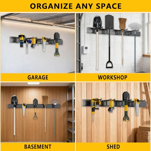 Garage Tool Organizer Wall Mount, 48inch Heavy-Duty Garage Storage System and Garden Tool Organizer with 7 Adjustable Hooks for Shovel, Snowboard, Yard Tools and Shed - view 6