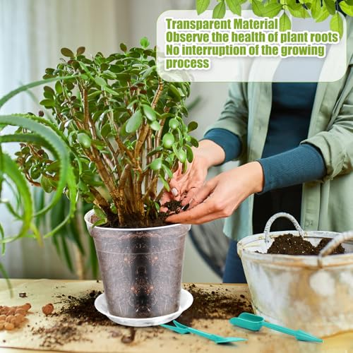 40 Pack Clear Nursery Pots 3/4/5/6/7/8/9/10 Inch Plastic Plant Pots with Drainage Holes and 32 Trays Garden Seedling Pot with 40 Plant Labels 2 Garden Tools for House Plants Flowers - view 5