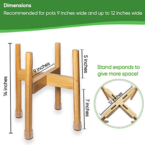 Natural Handmade Adjustable Bamboo Plant Flower Stand - Adjustable Reversible Tall Short Indoor Plant Holder - for Medium & Large Pots Sizes 8" to 12" inches Mid Century Decor (1pack) - view 4