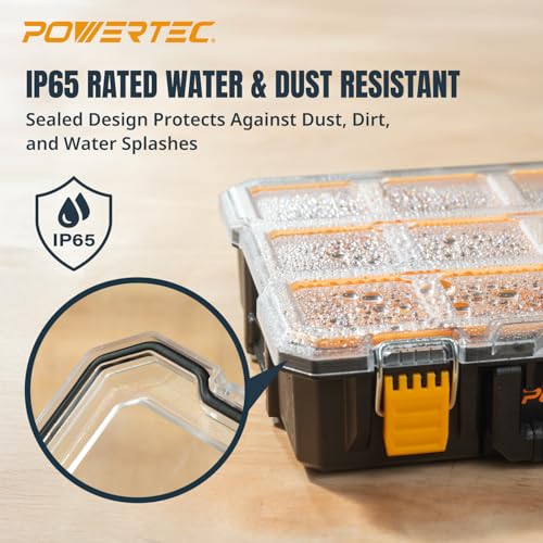 Small Parts Organizer & Tool Box – 10 Compartments, IP65 Water & Dust Protection, Stackable Storage with Interlocking Latch, Removable Tray, Clear Lid, Portable Design, 2-Pack (72365-P2) - view 6