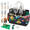 22Pcs Gardening Tools Set for Women Heavy Duty Garden Hand Tool Kit Birthday Gifts for Mom Her Wife Grandma Beginner Gardening Accessories with Tote Bag/Shovel/Repotting Mat/Plant Labels/Gloves-Black