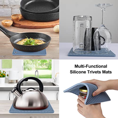 4 Pack Silicone Trivet Mat, Silicone Trivets for Hot Pots and Pans, Non-Slip & Heat Resistant Silicone Hot Pad for Kitchen Counter Mat Set, Soft Drying Mat, Jar Opener and Coasters, Square, Blue - view 3