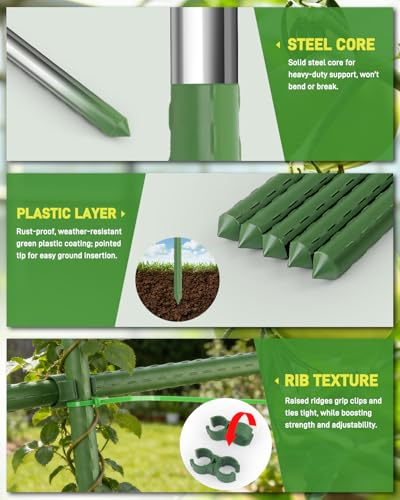 25 Pack 4FT Garden Stakes, 0.78" Steel Core Plastic Covered - view 3