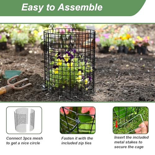 10 Pack Plant Protector from Animals, 13.5" Dia x 14" H Wire Plant Protectors, 30pcs Pre-Bent Metal Mesh to Keep Animals Out with Zip Ties & Stakes (10 Packs) - view 6
