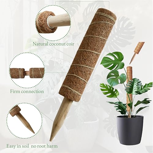 Moss Pole for Plants 4 Pack Natural Coco Coir Climbing Support Stakes with Plant Ties Indoor Monstera Plant Training Extension Poles 14.8inch Each Total 59.2inch - view 3